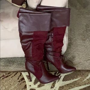 Burgundy Leather and Suede Boots